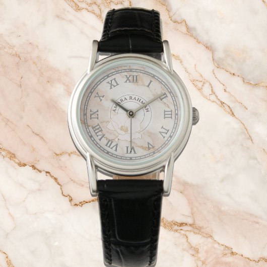 Rosa Imitate Marmorwache für Frauen - mit Blume Armbanduhr