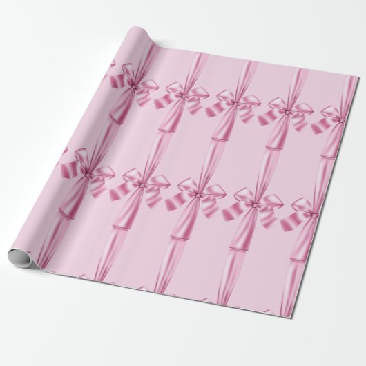 Rosa Imitate Satin Ribbon Bow Wrapping Paper Geschenkpapier (Ungerollt)