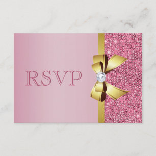 Rosa Imitate Sequins Gold Bow & Diamond UAWG RSVP Karte