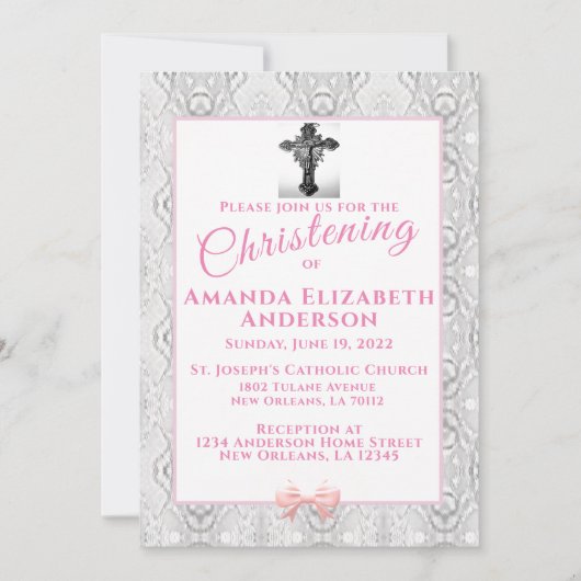 Rosa Imitate verleihen Taufe/weihnachtliche Einlad Einladung (Vorderseite)