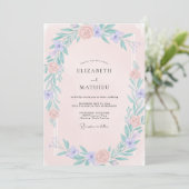 Rosa Immergrün-Wildblumen-Hochzeit Einladung (Stehend Vorderseite)