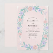 Rosa Immergrün-Wildblumen-Hochzeit Einladung (Vorne/Hinten)
