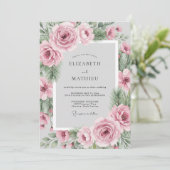Rosa Immergrüne Winterhochzeit Einladung (Stehend Vorderseite)