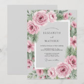 Rosa Immergrüne Winterhochzeit Einladung (Vorne/Hinten)