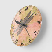 Rosa Impressionen Metal Dragonfly Runde Wanduhr (Winkel)