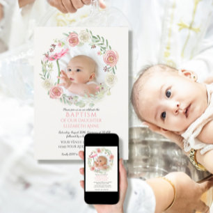 Rosa in Elfenbein Rose Kleider Säugling Taufe Baby Einladung