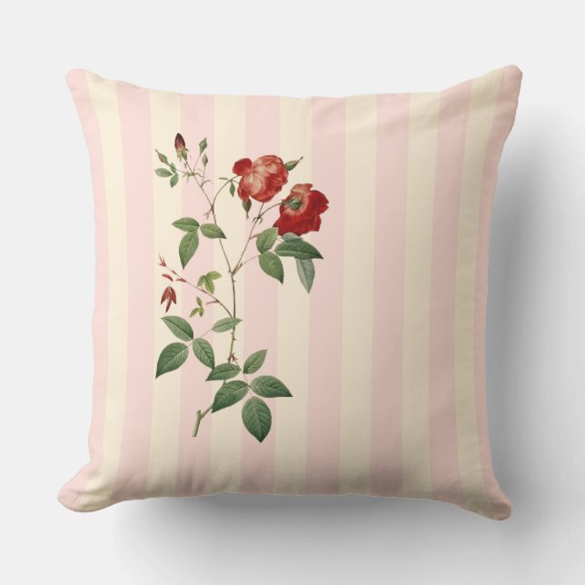 Rosa indica pink & beige strip Throw Kissen (Vorderseite)