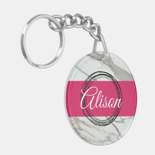 Rosa individuelle Name-Design aus Girly-Marmor Schlüsselanhänger (Vorderseite links)