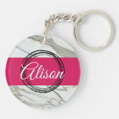 Rosa individuelle Name-Design aus Girly-Marmor Schlüsselanhänger (Rückseite)