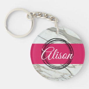 Rosa individuelle Name-Design aus Girly-Marmor Schlüsselanhänger