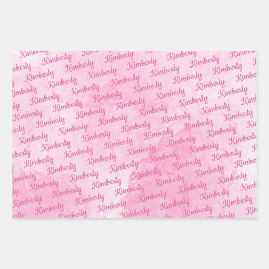 Rosa Individuelle Name Personalisiert Geschenkpapier Set (Vorderseite)