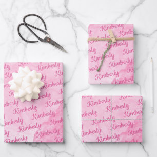Rosa Individuelle Name Personalisiert Geschenkpapier Set