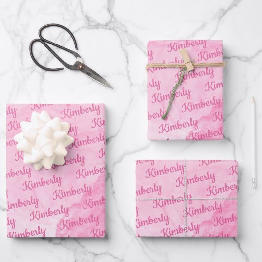 Rosa Individuelle Name Personalisiert Geschenkpapier Set (Vorderseite)