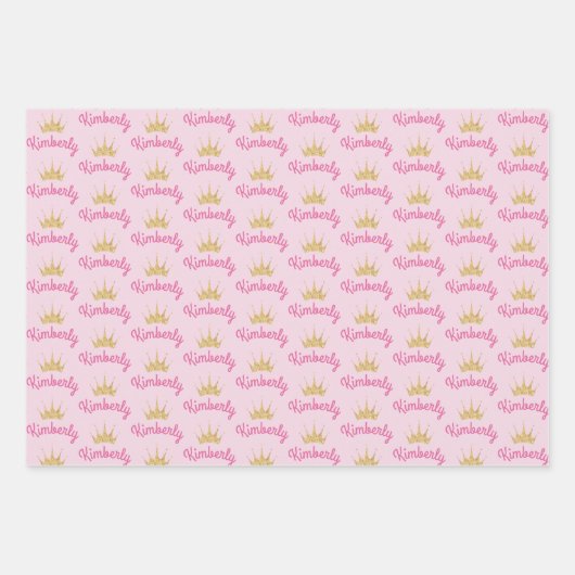 Rosa Individuelle Name Personalisiert Geschenkpapier Set (Vorderseite)