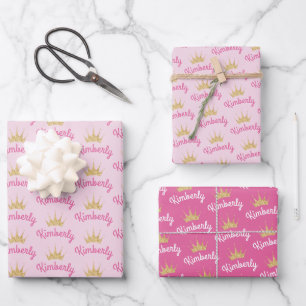 Rosa Individuelle Name Personalisiert Geschenkpapier Set