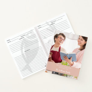 Rosa individuelles Familien-Rezeptbuch mit Fotos Notizblock