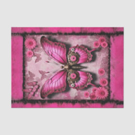 Rosa Industriebutterfliege mit Blumendekoupage Seidenpapier