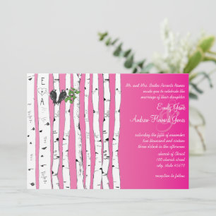 Rosa Initialen in Birkenbaum-Hochzeitseinladungen Einladung