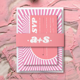 Rosa Initialen Retro Groovy 70er inspiriert Hochze Einladungsbanderole