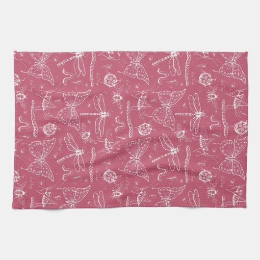 Rosa Insekten Bee Ladybug Butterfly Liebe Bug Geschirrtuch (Horizontal)