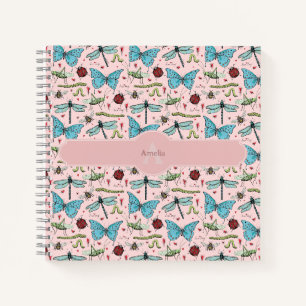 Rosa Insekten-Monogramm-Notizbuch  Notizblock
