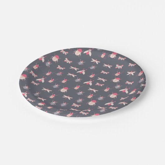 Rosa Insekten Papier Teller (Schrägansicht)