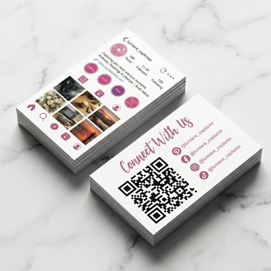 Rosa Instagram Style Foto Raster QR Code Visitenkarte