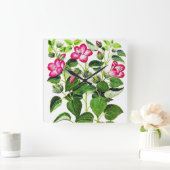 Rosa italienische Hibiskus Blume, Vintag Quadratische Wanduhr (Zuhause)