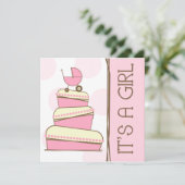 Rosa "It's A Girl" Kinderdusche Einladung (Stehend Vorderseite)