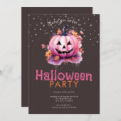 Rosa Jack-O' Lantern Blätter Sterne Halloween-Part Einladung (Vorne/Hinten)