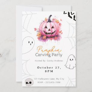 Rosa Jack-O'-Lantern-Kürbisschnitzparty Einladung