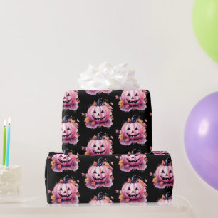 Rosa Jack-O' Lantern Orange Blätter Schwarzes Hall Geschenkpapier