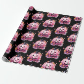 Rosa Jack-O' Lantern Orange Blätter Schwarzes Hall Geschenkpapier (Ungerollt)