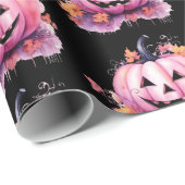 Rosa Jack-O' Lantern Orange Blätter Schwarzes Hall Geschenkpapier (Rolleneckpunkt)