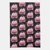 Rosa Jack-O' Lantern Orange Blätter Schwarzes Hall Geschirrtuch (Vertikal)