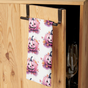 Rosa Jack-O'-Lantern Orange Blätter Weiße Hallowee Geschirrtuch