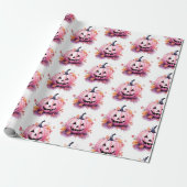 Rosa Jack-O' Lantern Orange Blätter Weißes Hallowe Geschenkpapier (Ungerollt)