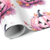 Rosa Jack-O' Lantern Orange Blätter Weißes Hallowe Geschenkpapier (Rolleneckpunkt)