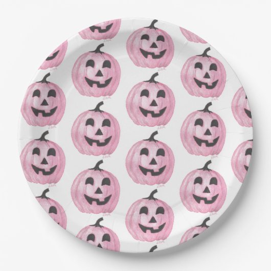 Rosa Jack-O-Lantern Pappteller (Vorderseite)