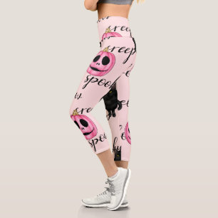 Rosa Jack-O-Laterne und schwarze Katze Capri Leggings