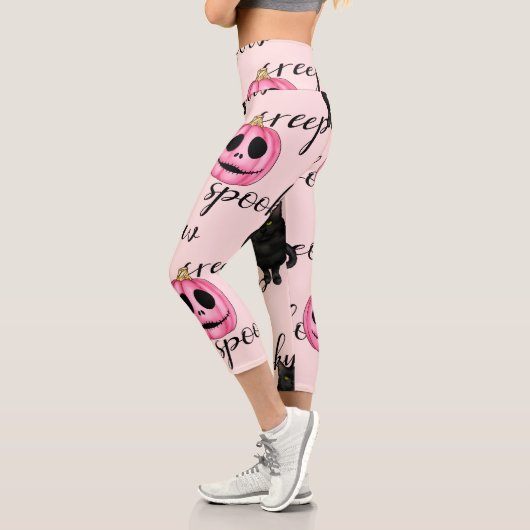 Rosa Jack-O-Laterne und schwarze Katze Capri Leggings (Links)