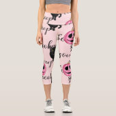 Rosa Jack-O-Laterne und schwarze Katze Capri Leggings (Vorderseite)