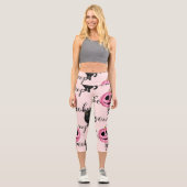 Rosa Jack-O-Laterne und schwarze Katze Capri Leggings (Vorderseite)