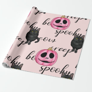 Rosa Jack-O-Laterne und schwarze Katze Geschenkpapier