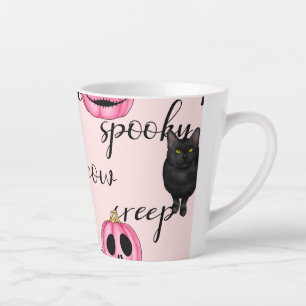 Rosa Jack-O-Laterne und schwarze Katze Milchtasse