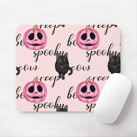 Rosa Jack-O-Laterne und schwarze Katze Mousepad (Mit Mouse)