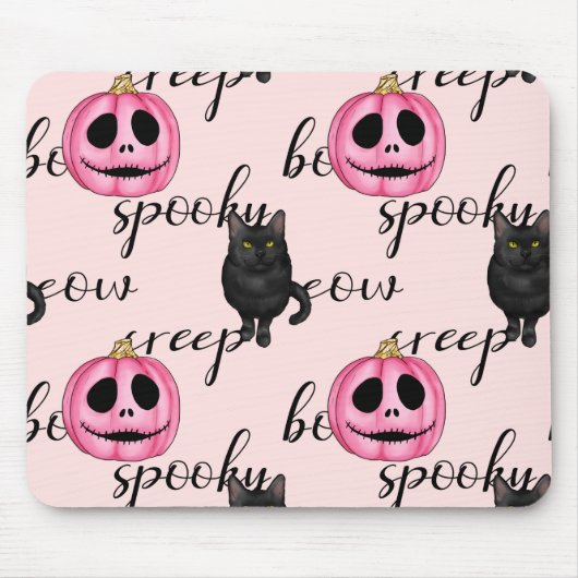 Rosa Jack-O-Laterne und schwarze Katze Mousepad (Vorne)