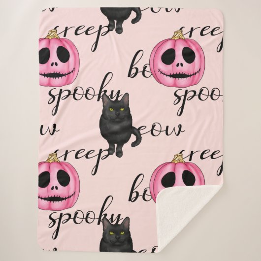 Rosa Jack-O-Laterne und schwarze Katze Sherpadecke (Vorderseite)