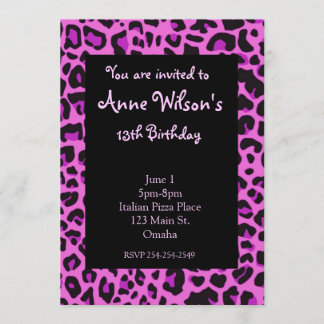 Rosa Jaguar Print Girls Einladung