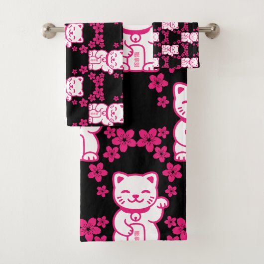 Rosa Japanisch Maneki-neko Badhandtuch Set (Insitu)